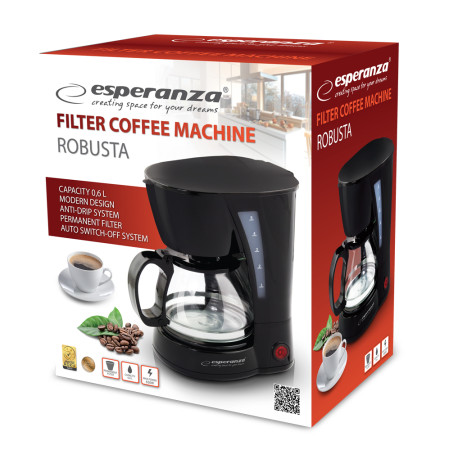 Esperanza Καφετιέρα Φίλτρου (EKC006) Coffee Maker Robusta 0,6L - Μαύρο χρώμα